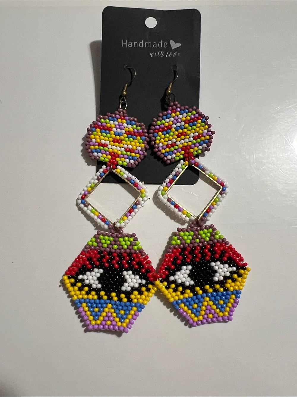 Handmade Multicolor Beaded Dangle Earrings by